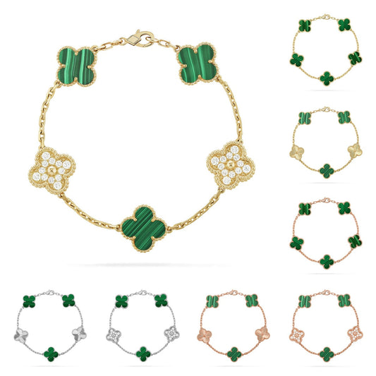 [Azure Tears]LUCKY CLOVER 5-MOTIF BRACELET - MALACHITE COLLECTION