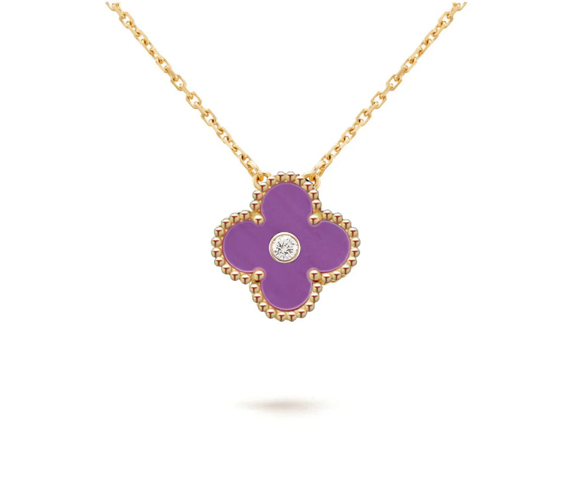 [Azure Tears]15MM CLOVER FLOWER DIAMOND PENDANT NECKLACE COLLECTION