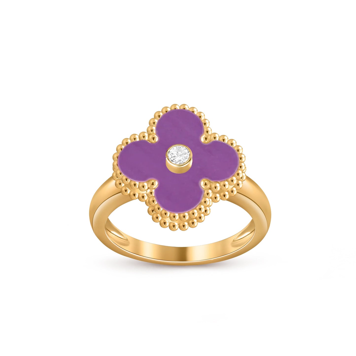 [Azure Tears]LUCKY CLOVER DIAMOND-ACCENT GOLD RING COLLECTION