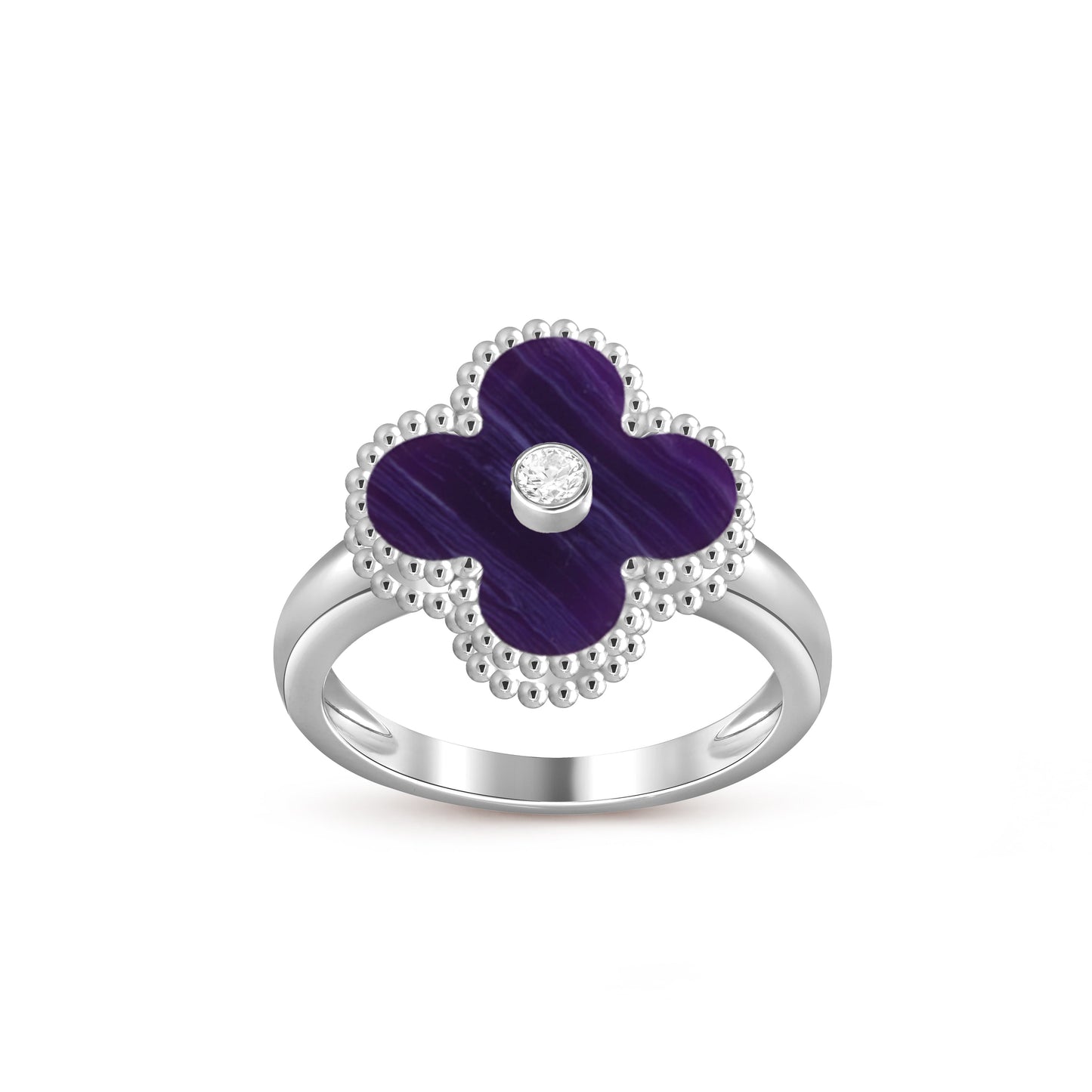[Azure Tears]LUCKY CLOVER DIAMOND-ACCENT WHITE GOLD RING COLLECTION