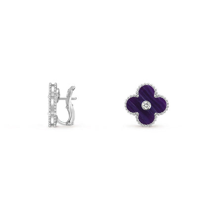 [Azure Tears]15MM CLOVER FLOWER STUD EARRINGS DIAMOND-WHITE GOLD COLLECTION