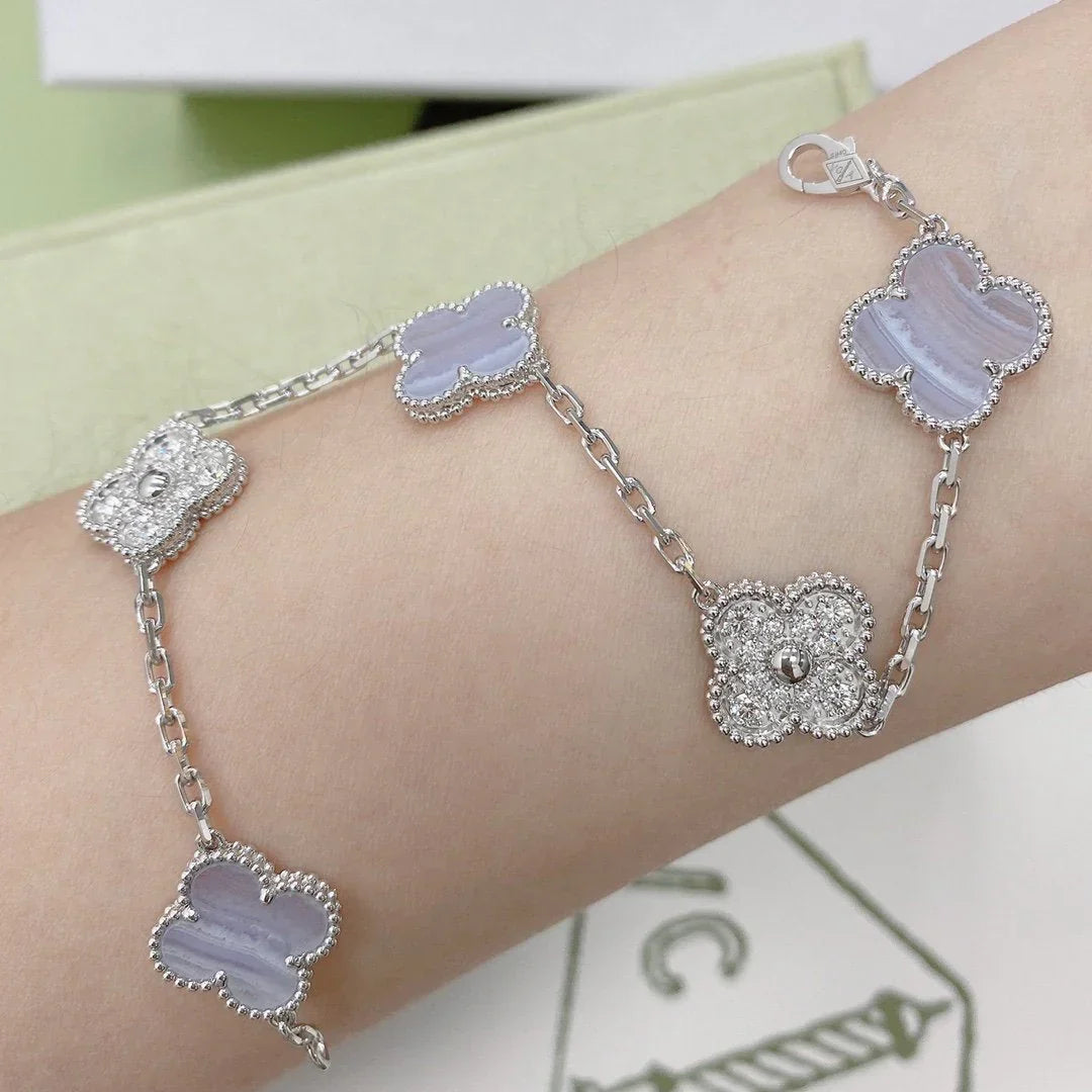 [Azure Tears]LUCKY CLOVER 5-MOTIF BRACELET - PURPLE CHALCEDONY COLLECTION