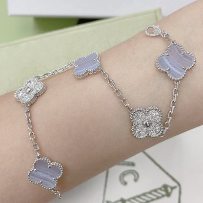 [Azure Tears]LUCKY CLOVER 5-MOTIF BRACELET - PURPLE CHALCEDONY COLLECTION