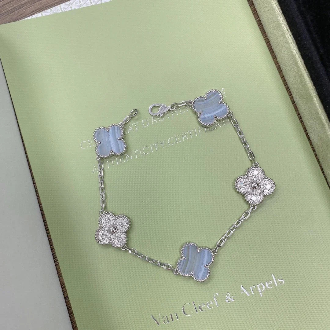 [Azure Tears]LUCKY CLOVER 5-MOTIF BRACELET - PURPLE CHALCEDONY COLLECTION