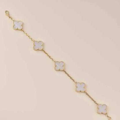 [Azure Tears]LUCKY CLOVER 5-MOTIF BRACELET - WHITE MOTHER-OF-PEARL COLLECTION