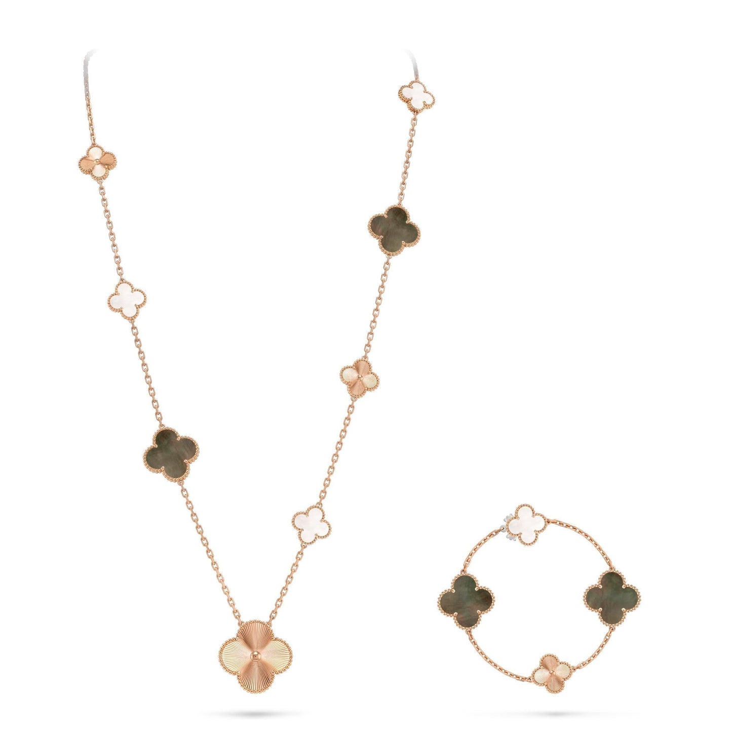 [Azure Tears]DETACHABLE 15-MOTIF CLOVER STATEMENT SET - GREY MOTHER-OF-PEARL & LASER