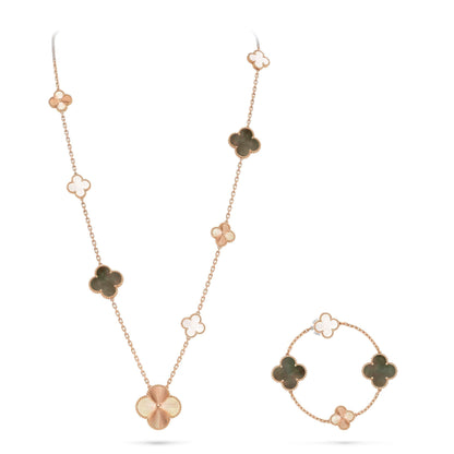 [Azure Tears]DETACHABLE 15-MOTIF CLOVER STATEMENT SET - GREY MOTHER-OF-PEARL & LASER