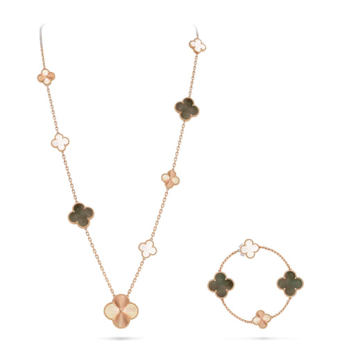 [Azure Tears]DETACHABLE 15-MOTIF CLOVER STATEMENT SET - GREY MOTHER-OF-PEARL & LASER