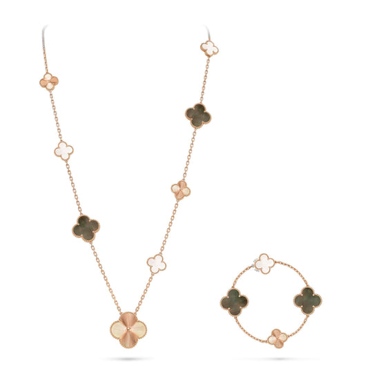 [Azure Tears]DETACHABLE 15-MOTIF CLOVER STATEMENT SET - GREY MOTHER-OF-PEARL & LASER