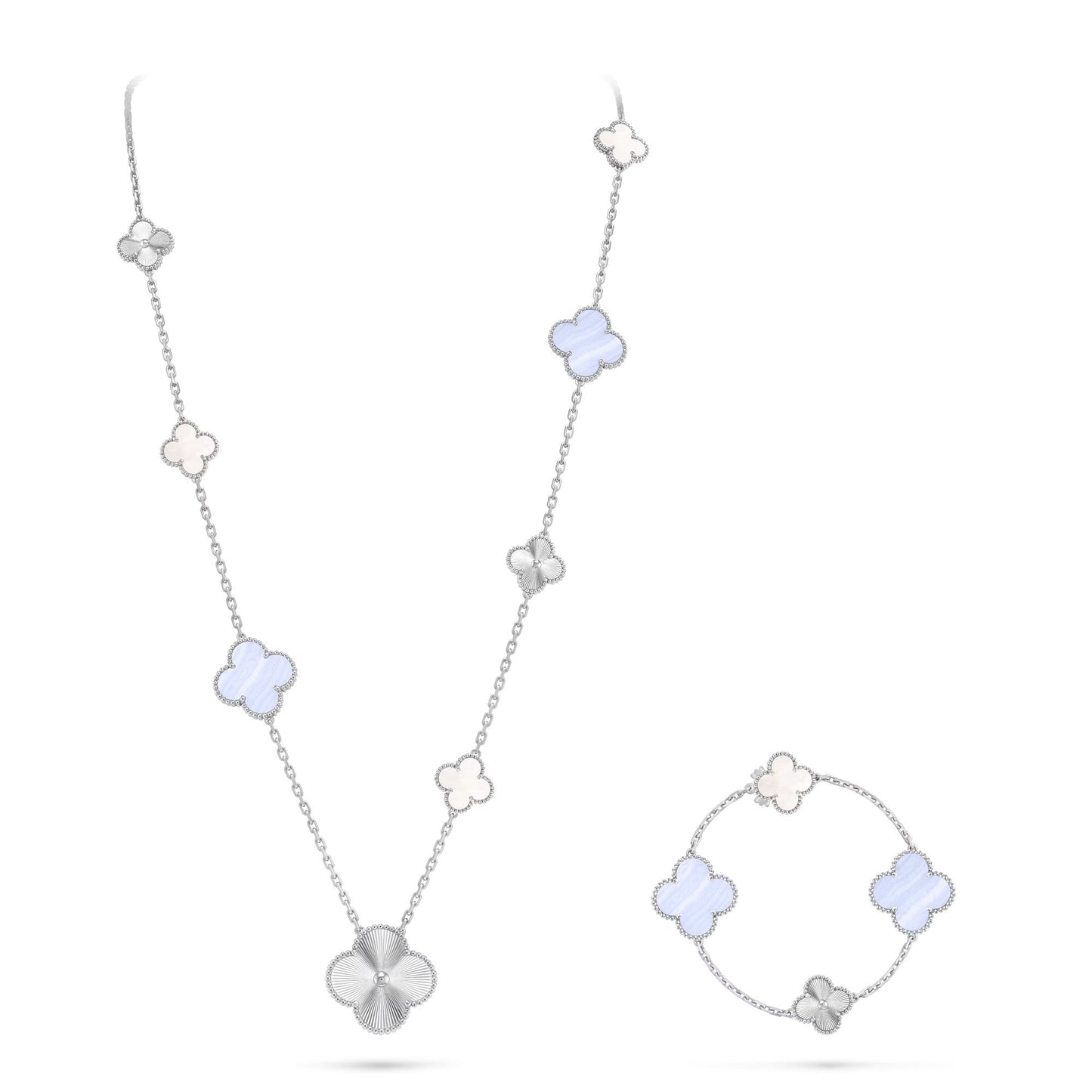 [Azure Tears]DETACHABLE 15-MOTIF CLOVER STATEMENT SET - PURPLE CHALCEDONY & LASER