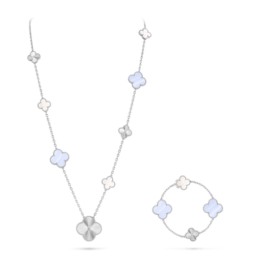 [Azure Tears]DETACHABLE 15-MOTIF CLOVER STATEMENT SET - PURPLE CHALCEDONY & LASER