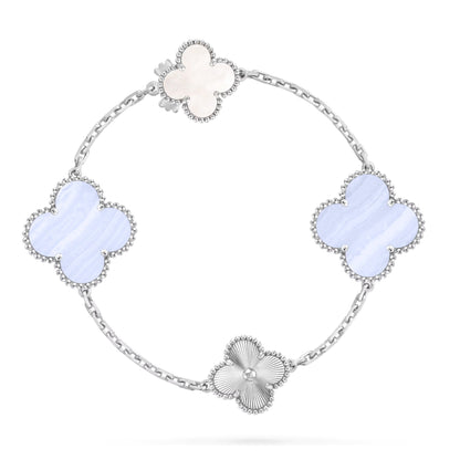 [Azure Tears]DETACHABLE 15-MOTIF CLOVER STATEMENT SET - PURPLE CHALCEDONY & LASER