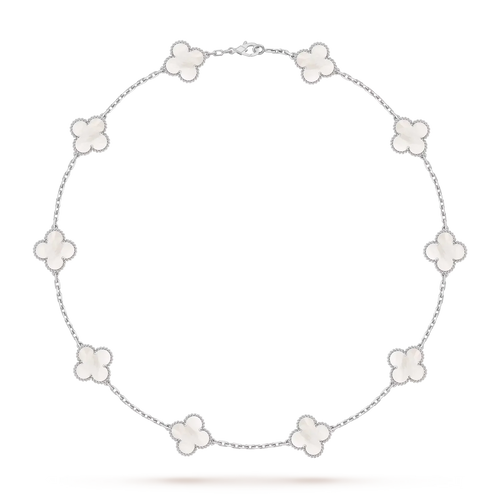 [Azure Tears]CLASSIC LUCKY 10-MOTIF CLOVER NECKLACE WHITE GOLD COLLECTION