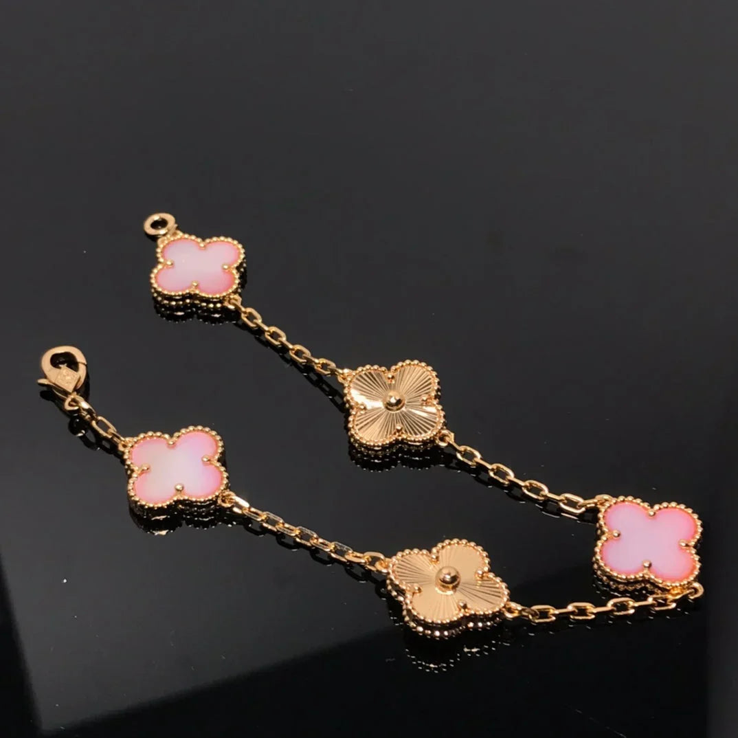 [Azure Tears]LUCKY CLOVER 5-MOTIF BRACELET - PINK MOTHER-OF-PEARL COLLECTION