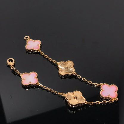 [Azure Tears]LUCKY CLOVER 5-MOTIF BRACELET - PINK MOTHER-OF-PEARL COLLECTION