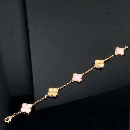 [Azure Tears]LUCKY CLOVER 5-MOTIF BRACELET - PINK MOTHER-OF-PEARL COLLECTION