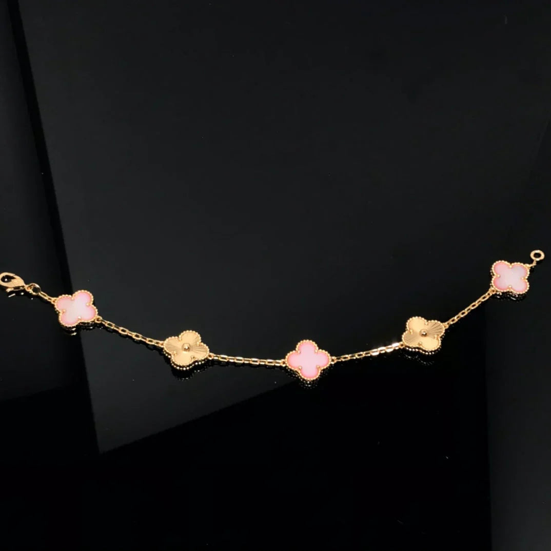 [Azure Tears]LUCKY CLOVER 5-MOTIF BRACELET - PINK MOTHER-OF-PEARL COLLECTION