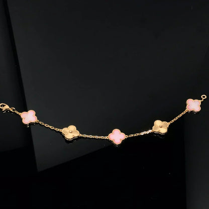 [Azure Tears]LUCKY CLOVER 5-MOTIF BRACELET - PINK MOTHER-OF-PEARL COLLECTION